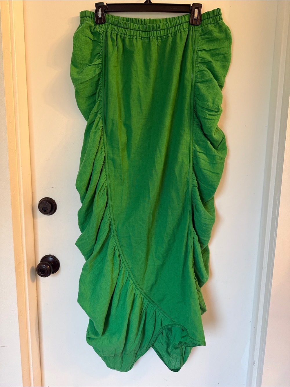 Ashro green linen cotton maxi skirt boho ruffle large
